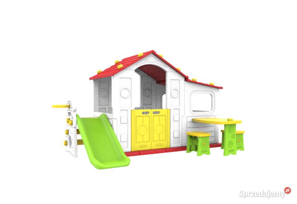 Domek ogrodowy dzieci ze zjeżdżalnią i