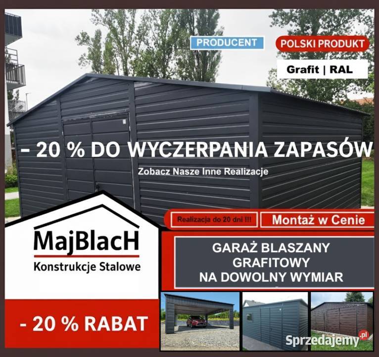 A06Ładny Garaż Blaszany Grafit Wiata Montaż podkarpackie Lesko sprzedam