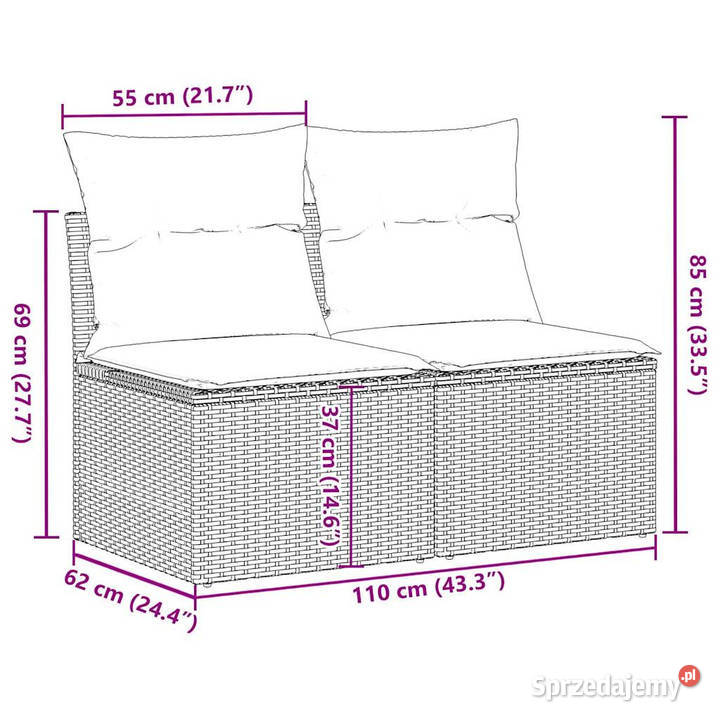 4cz sofa ogrodowa z poduszkami beżowy rattan PE Zestawy mebli ogrodowych Warszawa