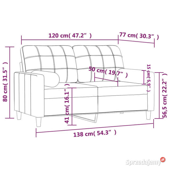 2osobowa sofa z poduszkami brązowa 120 tkanina Warszawa