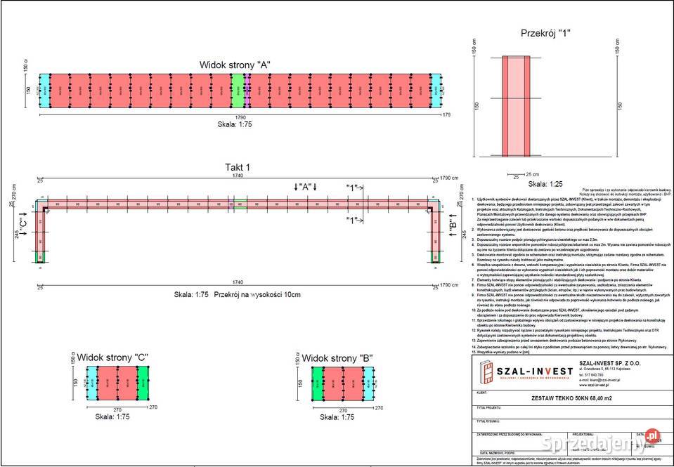 Zestaw lekkich szalunków ściennych TYP TEKKO 50 wielkopolskie sprzedam