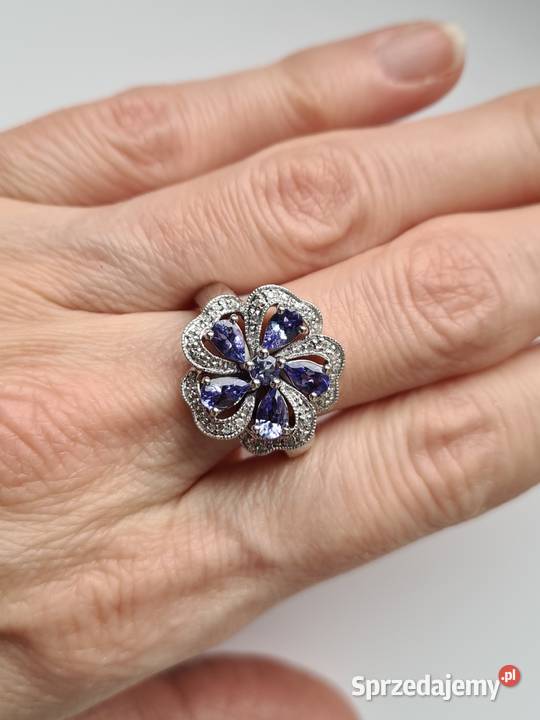 Srebrny pierścionek z tanzanitami i diamentami Biżuteria mazowieckie Otwock