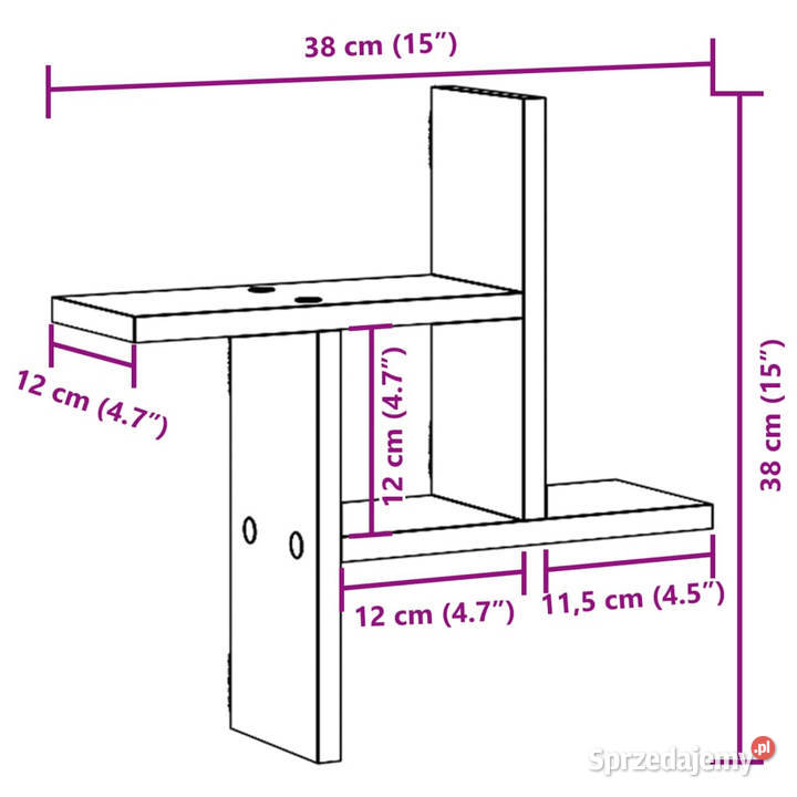 Półki ścienne 2 szarość betonu 38x12x38 WM853248 Warszawa