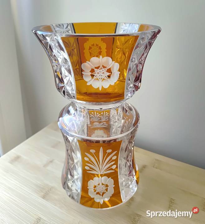 Wazon dwubarwny kryształowy w kwiaty vintage Kraków