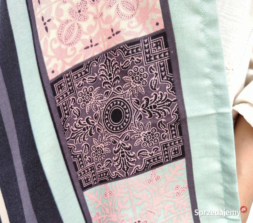 Duży szal w pasy orient granatowy miętowy sprzedam