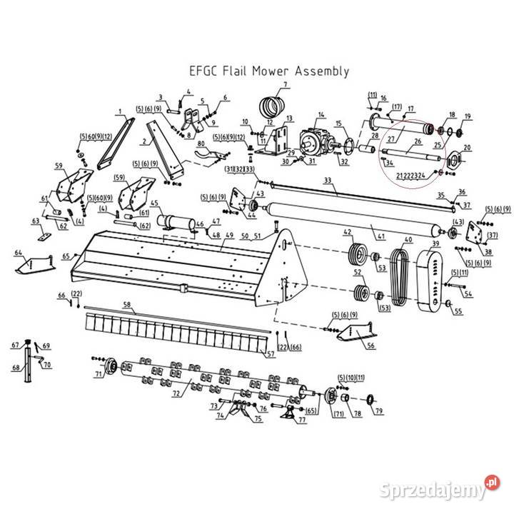 Wałek napędowy 33 x 435 mm EFGCK 135 EFGCK145 Do kosiarek Tajęcina