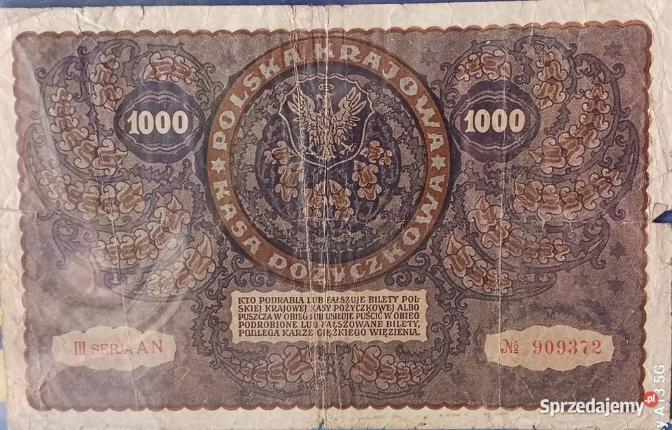 1000 Marek Polskich 1919 r Warszawa Seria III Konin