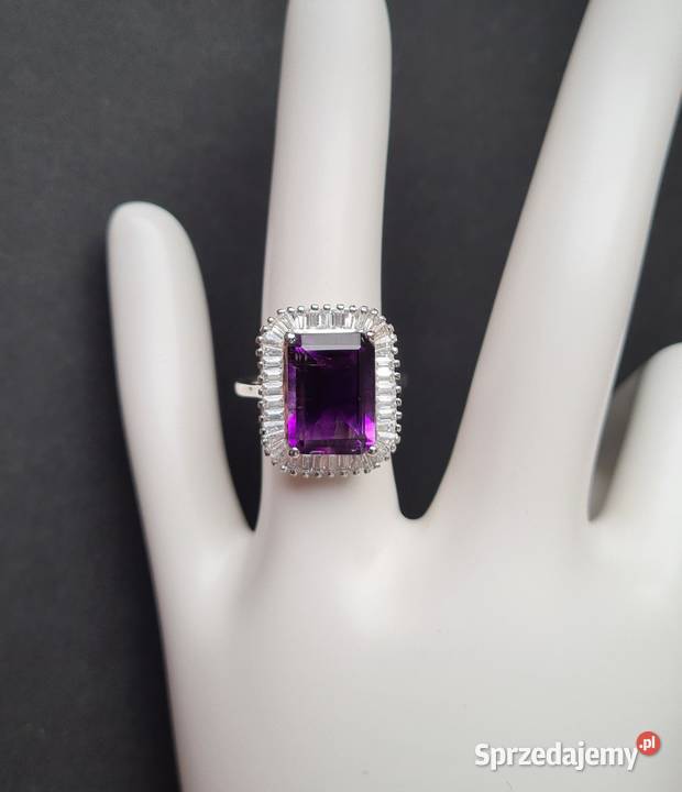 Pierścionek srebro 925 rodowane ametyst Otwock