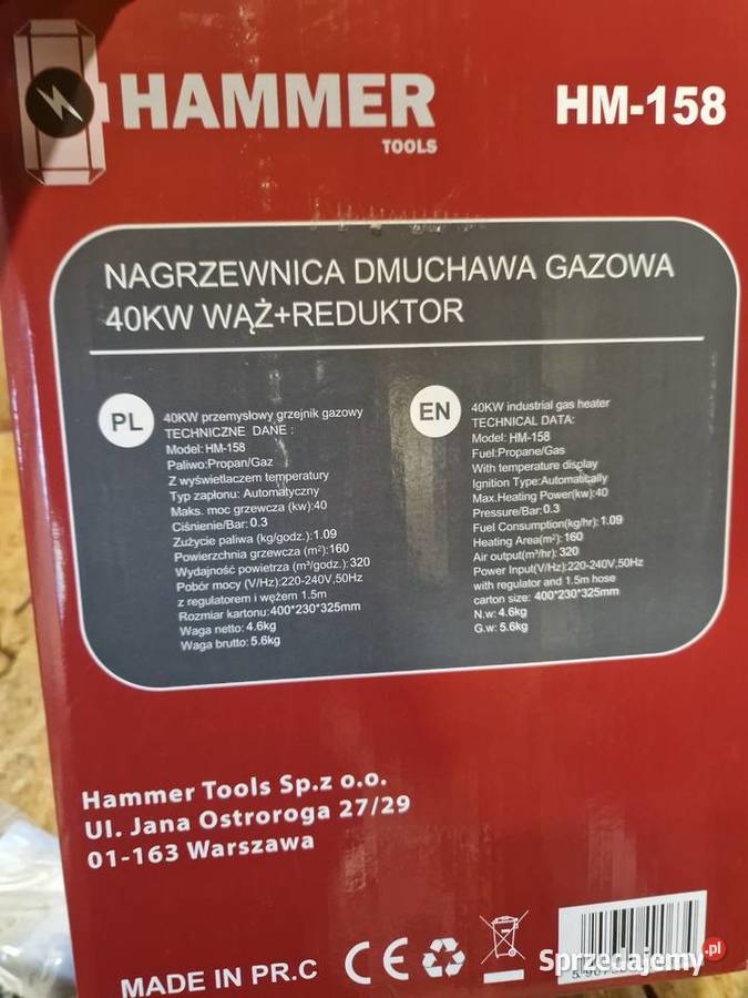 Nagrzewnica gazowa 40 kW przemysłowy grzejnik z Głogowa