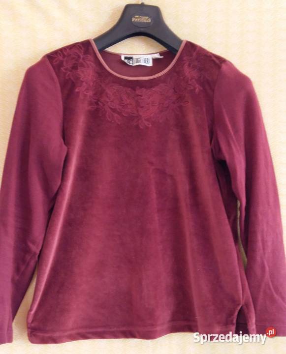 Bluzka welurowa bordowa z haftem S Bluzki i koszule Łódź