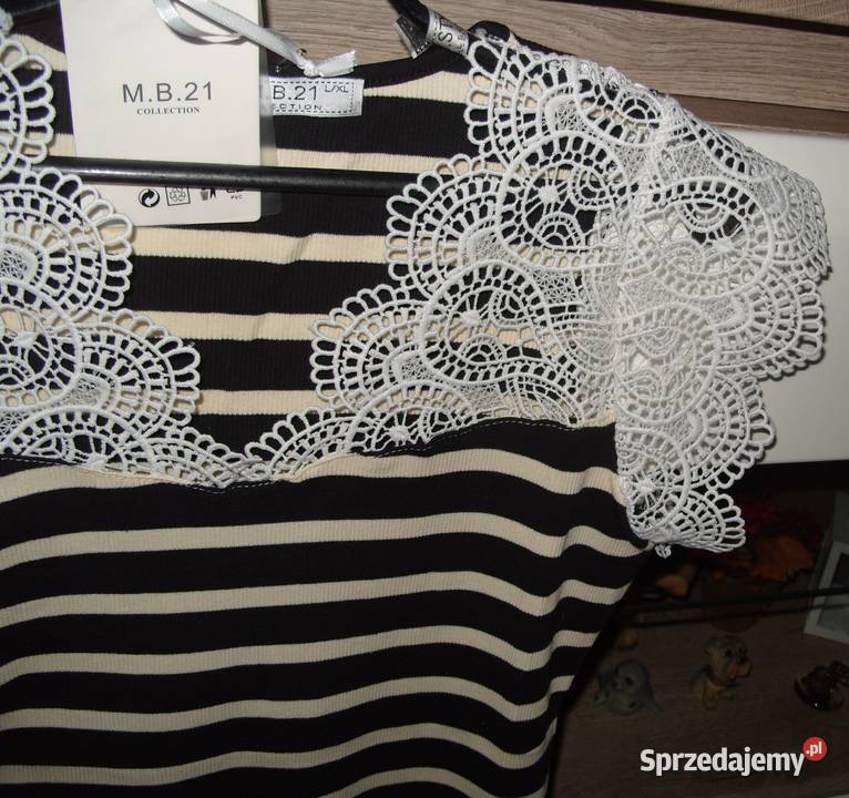 NOWY Topik Bluzka w czarno beżowe paseczki czarny Rawicz