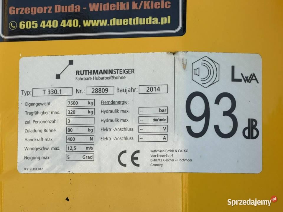 MAN TGL 7150 Zwyżka Ruthmann T330 33Metry w bok pełny VAT świętokrzyskie Widełki