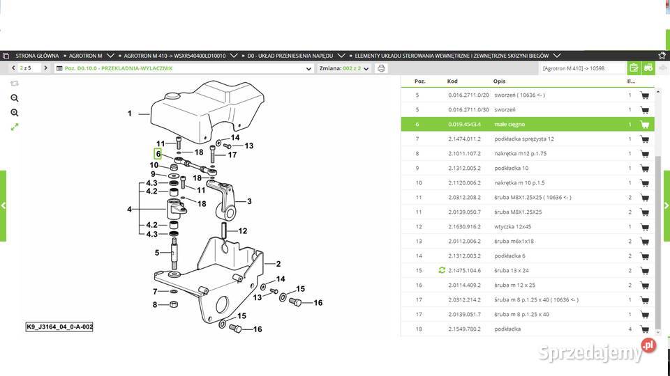 cięgno dźwignia sterowania skrzynią DeutzFahr