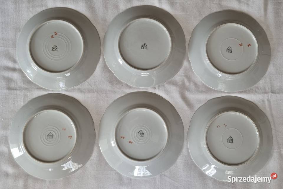 6 talerzyków deserowych porcelana Ćmielów wielokolorowy Warszawa