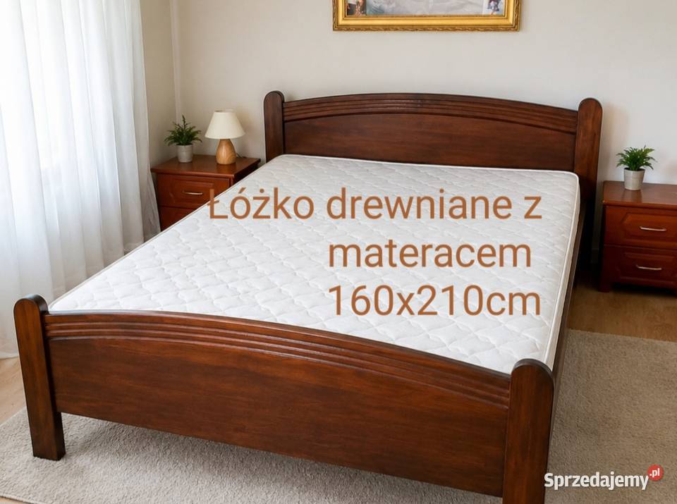 Łóżko drewniane z materacem 160x210 vintage lubuskie Strzelce Krajeńskie sprzedam