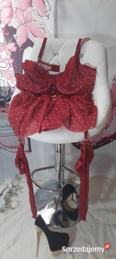 koszulka czerwona w groszki kabaretki komplet Z biustonoszem  Warszawa