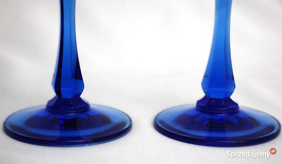Dwa kryształowe świeczniki kielichy błękitne Świeczniki Lublin