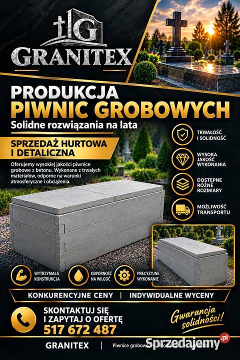 sprzedaż betonowych piwnic grobowych kujawsko-pomorskie Tłuchowo