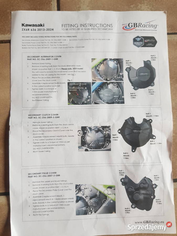 KAWASAKI ZX6R zx 6 r 636 OSLONY DEKLI SILNIKA