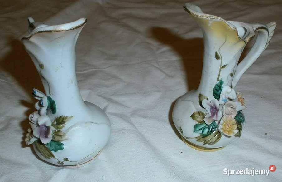 2 Białe Dzbanki Wazoniki Porcelanowe z Kwiatkami Kraków sprzedam