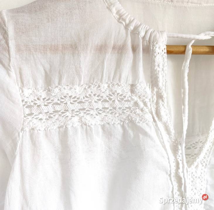 Lekka biała bluzka boho XS 34 bohemian bawełna Szczecin