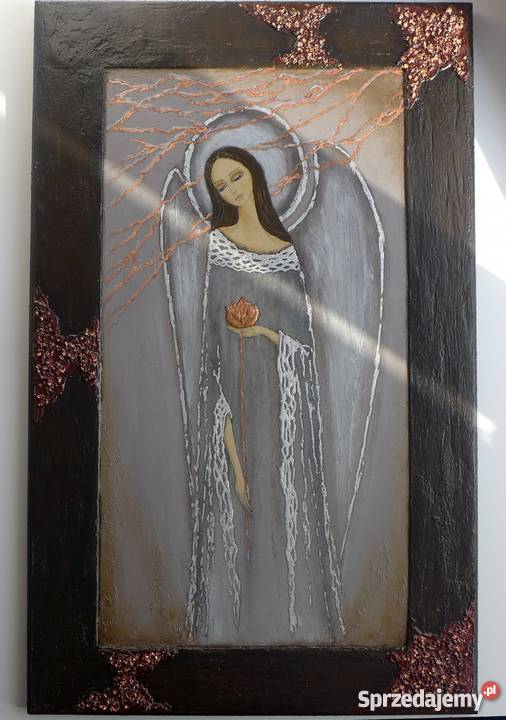 Obraz przestrzenny w ramie AniołMadonna z różą Dekoracje i ozdoby Słupsk