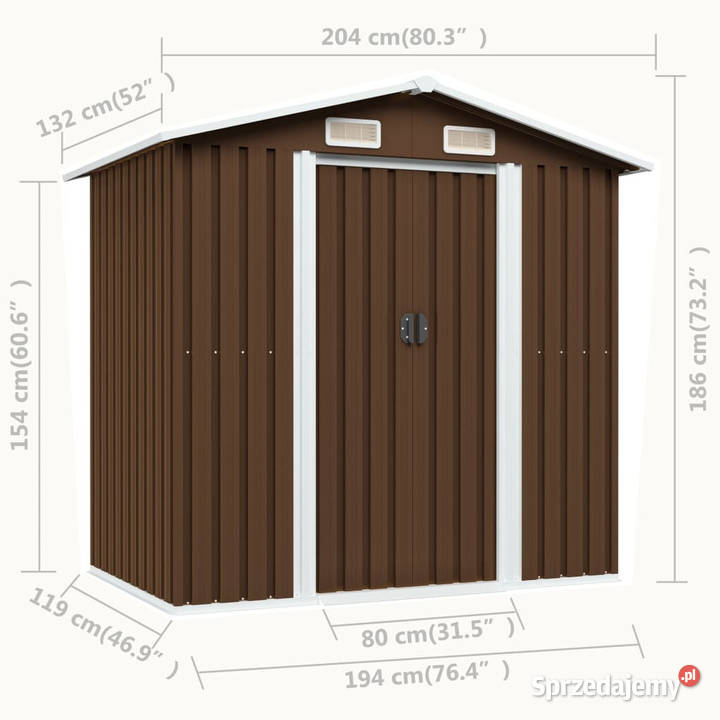 Szopa ogrodowa brązowa 204 x 132 x 186 stalowa mazowieckie