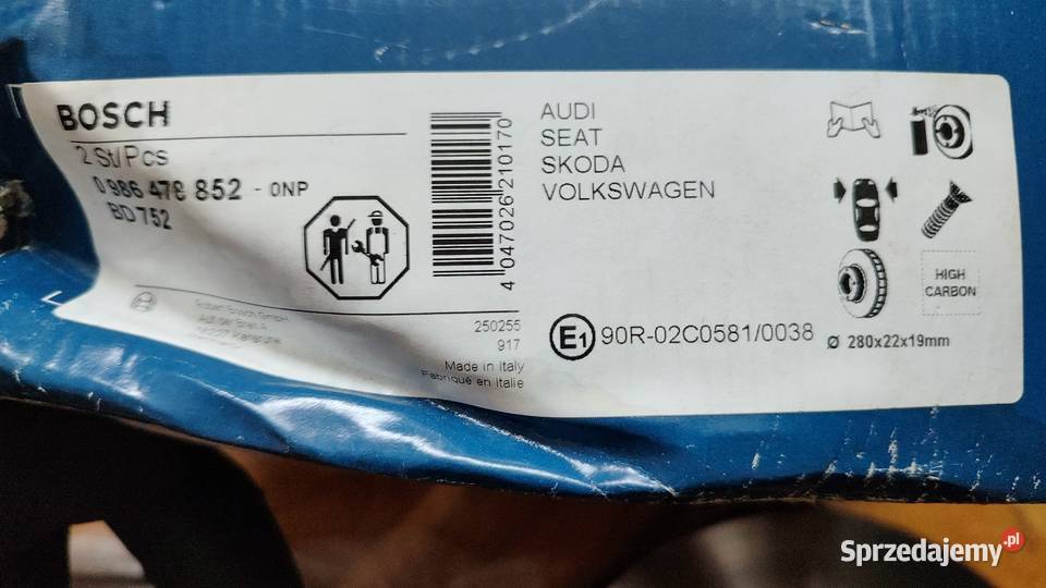 Tarcza hamulcowa BOSCH BD752 przód Audi Seat Olsztyn sprzedam