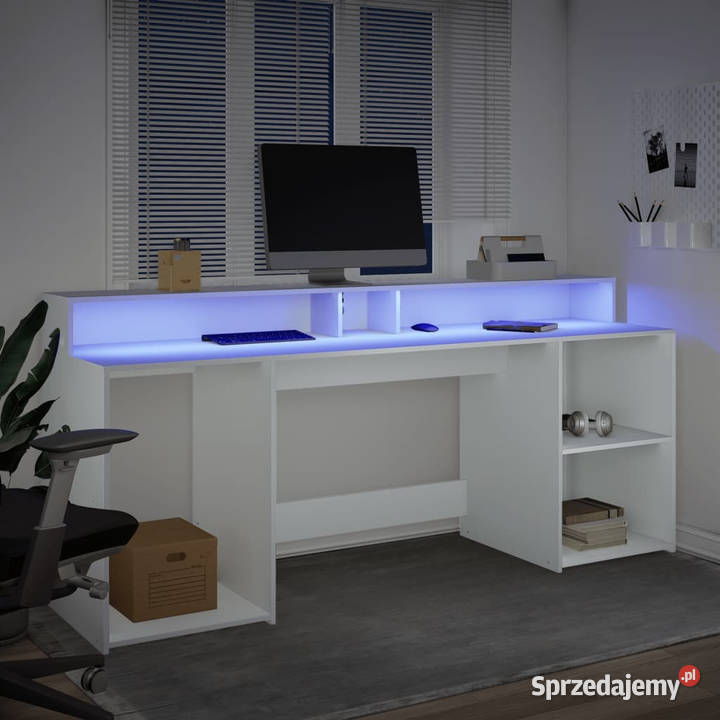 Biurko z podświetleniem LED białe 200x55x91