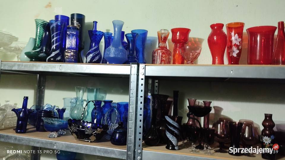Szkło Kolorowe PRLu Wazony Patery Owocarki dolnośląskie Wiązów sprzedam