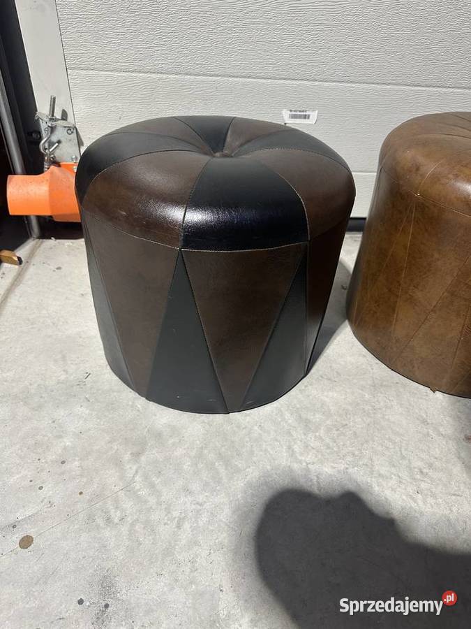 Ładna okrągła pufa ze skóry Sławoszewek