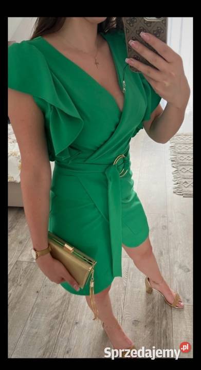 Elegancka sukienka zielona komunia chrzciny M