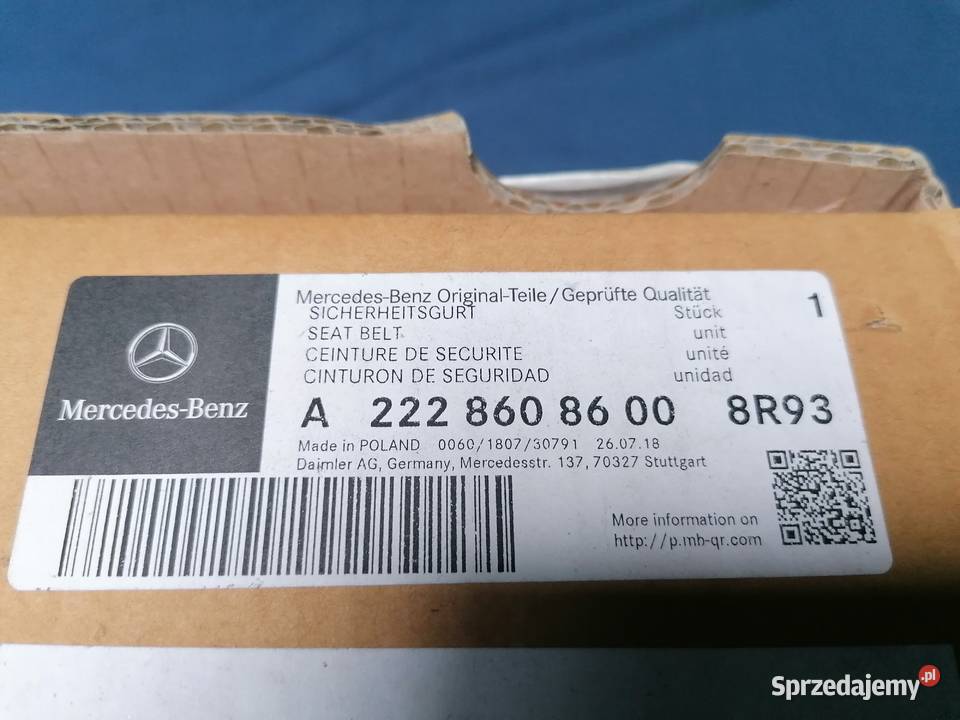 MERCEDES S KLASA W222 PAS PASAŻERA PRAWY osobowe sprzedam