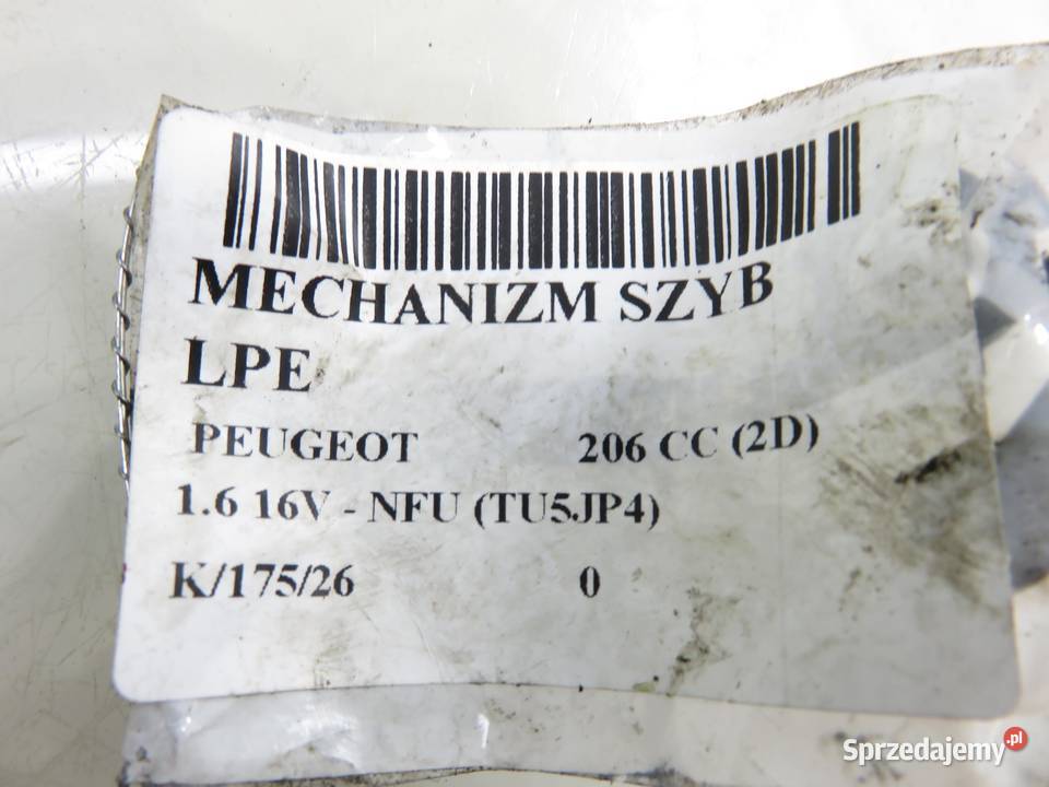 PODNOŚNIK SZYBY LEWY PRZEDNI PEUGEOT 206 CC 2D