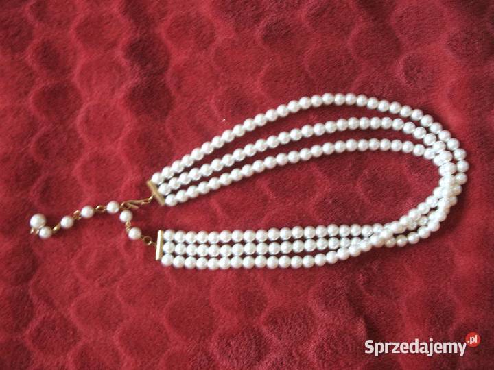 Perły naszyjnik Trzy rzędy pereł długość 40 Ozdoby mazowieckie Siedlce