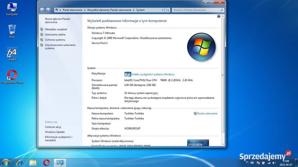Toshiba a50019D Core2Duo 2200MHzRam4Gb Hdd500GB