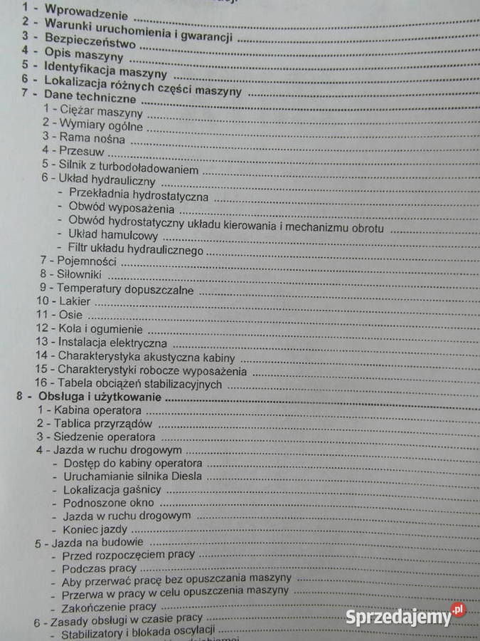 dtr instrukcja obsługi koparka ATLAS TEREX 1605M Rok wydania 2009