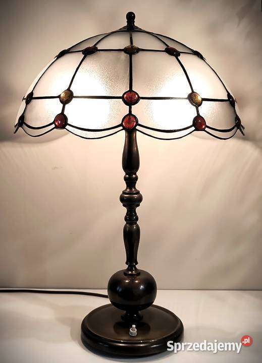 Lampa mosiądz witraż szkło gięte kaboszony