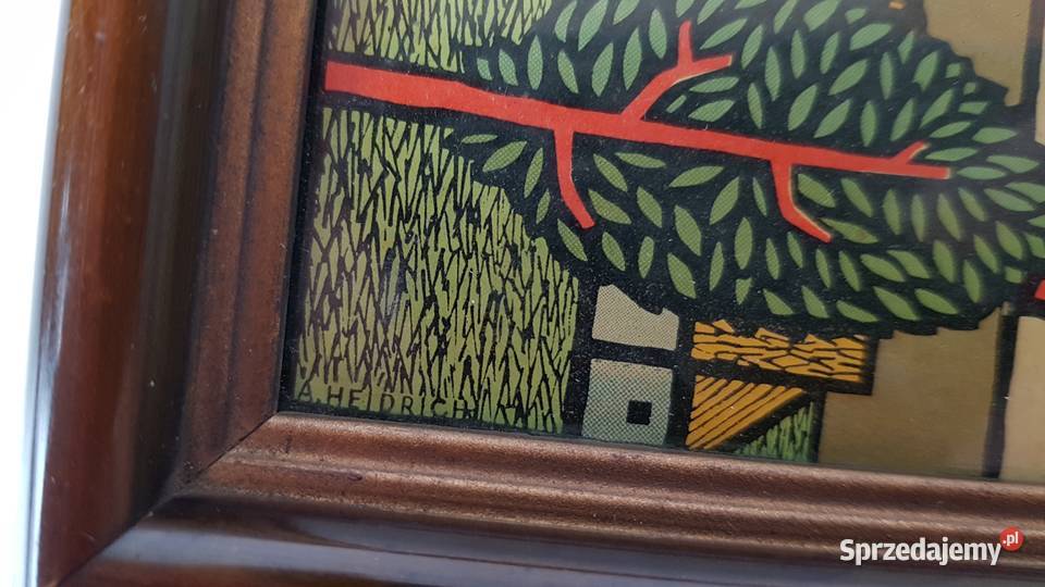 Stara polska litografia sygnowana A Heidrich Dąbrowa Górnicza