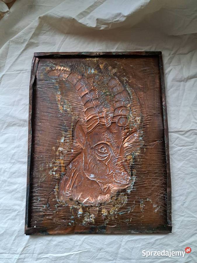 Miedziany obraz figurka kozła kozioł koziołek Brzesko