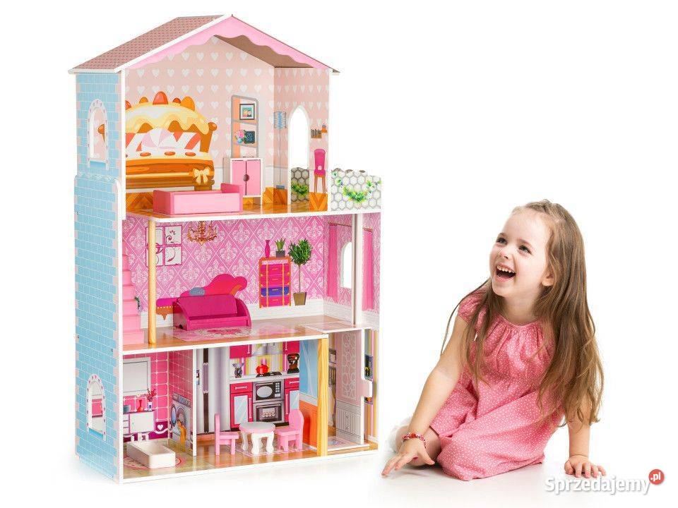 Drewniany domek lalek z windą meble ECOTOYS 3 lata+ Bielsk Podlaski sprzedam