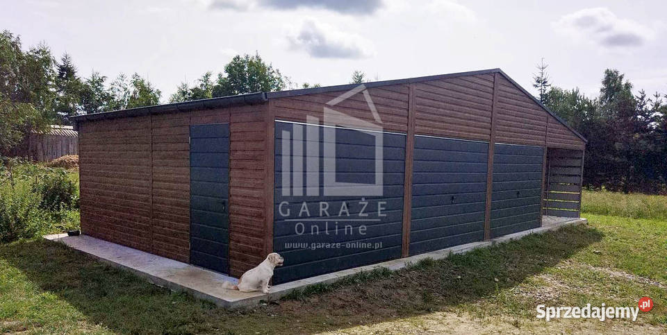 GARAZ BLASZANY 9m x 5m Wiata 3m 2x rynny Orzech Dobre Miasto