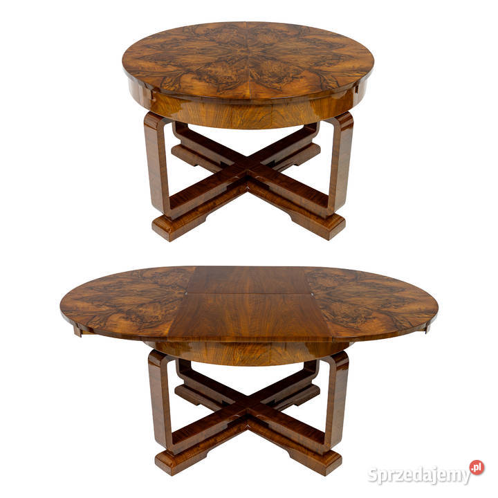 Stół okrągły art deco rozkładany orzech Meble Swarzędz