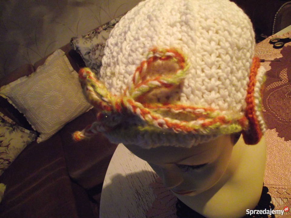BIAŁA AUTORSKA CZAPUSIA PILOTKA FREEFORM CROCHET Piła