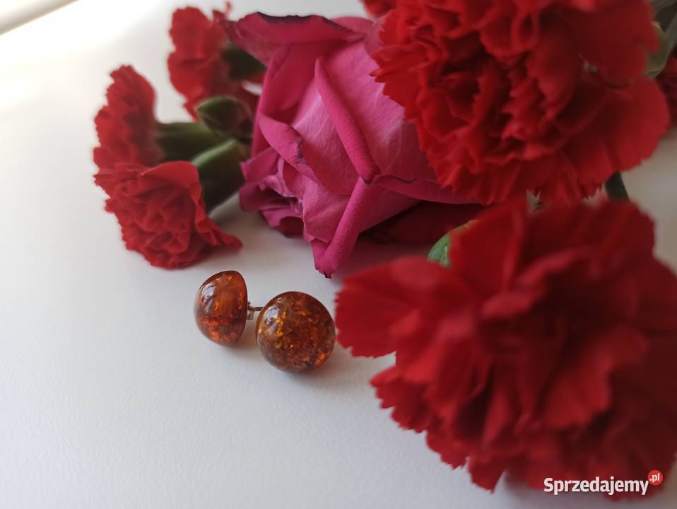 Kolczyki bursztyn naturalny okrągłe srebro 925 Warszawa sprzedam
