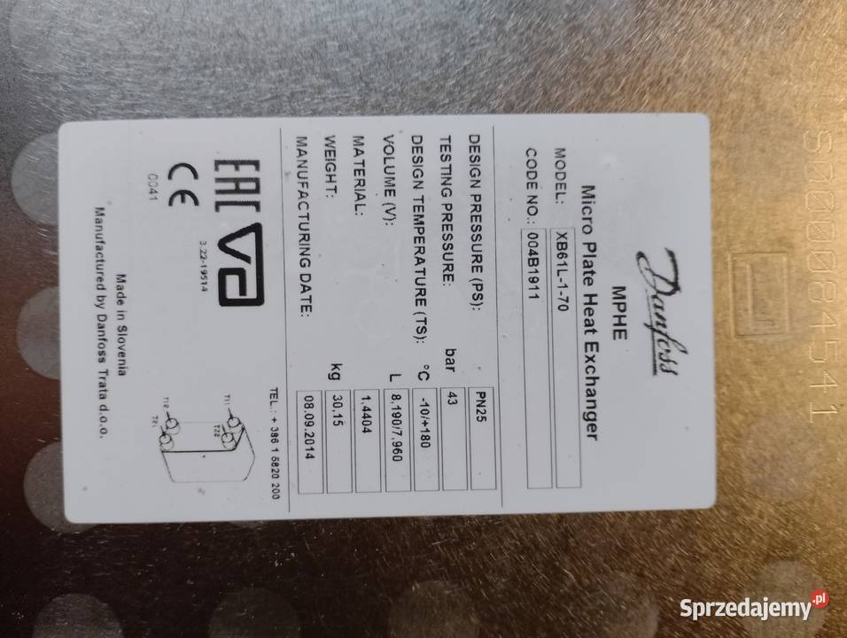 Wymiennik ciepła Danfoss xb 61 L170 NOWY pomorskie Płachty