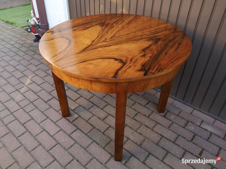 Stół ArtDeco Okrągły Orzech 100 Zgrabny Stary wielkopolskie Swarzędz sprzedam