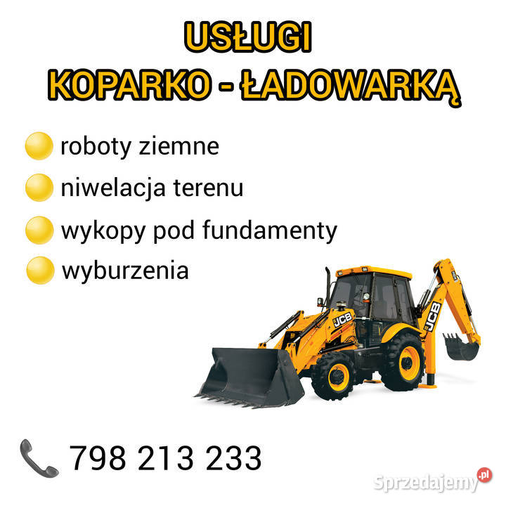 Usługi koparkoładowarką JCB wykopy pod drogi