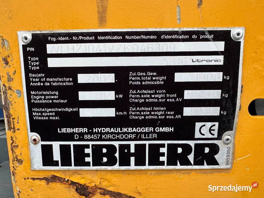 Koparka kolowa przeladunkowa Liebherr A 316 Warszawa