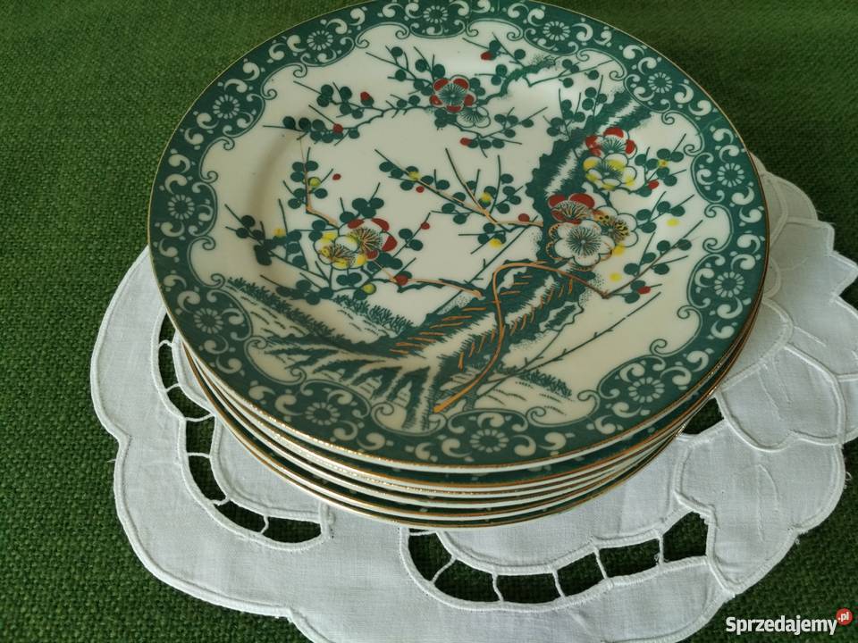 Talerzyki deserowe Chiński wzór zieleń Porcelana i szkło małopolskie Ropa